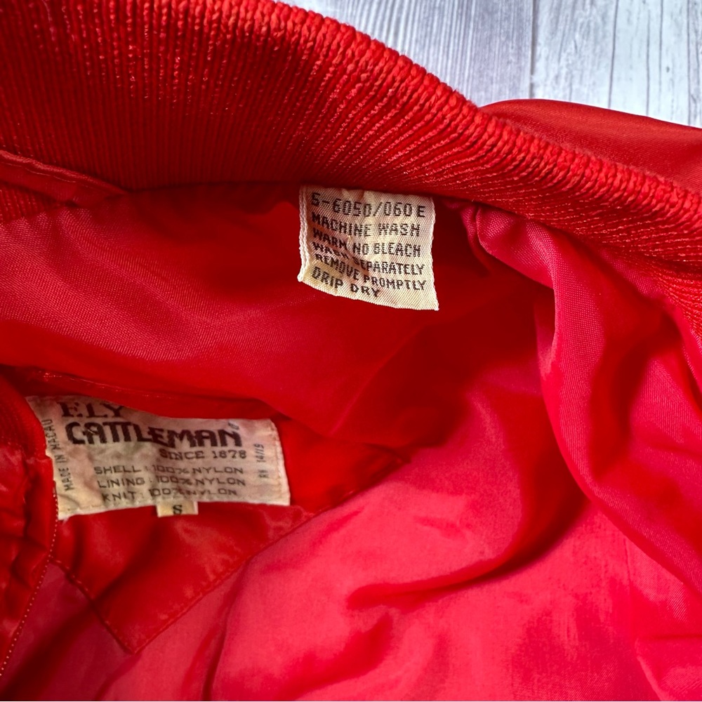 Unisex Vintage Ely Cattleman Satin Zip Up Red Western Bomber Jacket Size Small - Picture 5 of 7